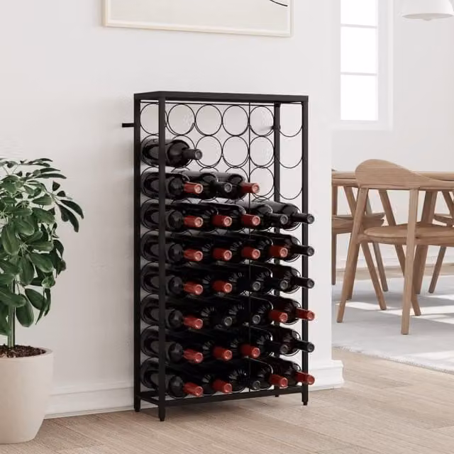 Berkfield Home Black Wrought Iron Wine Rack for 45 Bottles, W/D/H: 54 x 18 x 100 cm