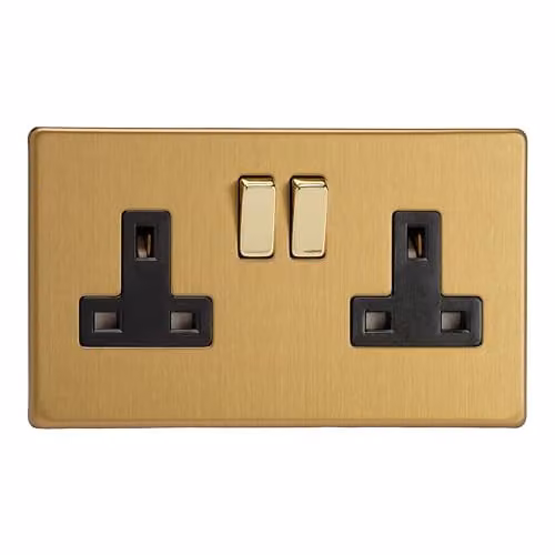 Varilight 1-Gang 13A Flush Socket Plate in Brushed Brass Gold Black and Yellow