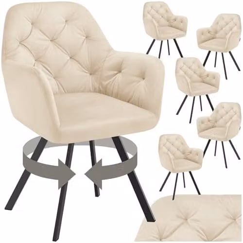 tectake Set of 6 Lucia Armchairs in Beige with Geometric Pattern and Modern Design – 1