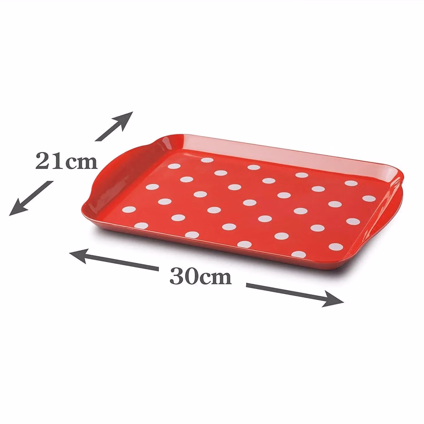 Zeal Melamine Dotty Serving Tray with Handles, Red, W: 30 cm, D: 21 cm – 4