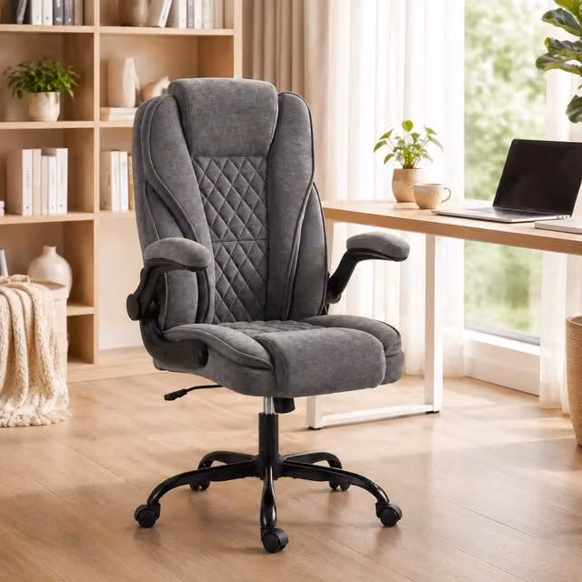 STILVORA Grey Fabric Task Chair with Swivel Function and Armrests – 1