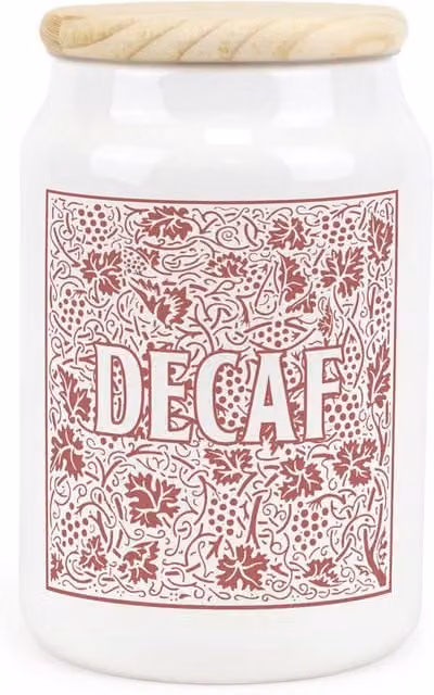 Purely Home Red Oak Leaves and Berries Ceramic Decaf Storage Canister in Red and White