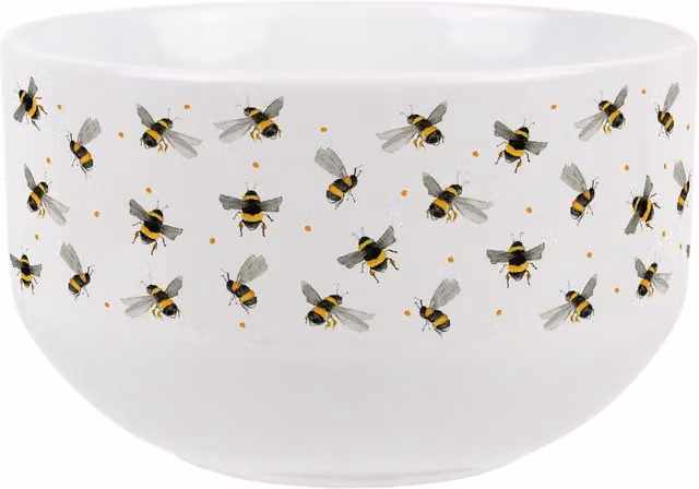 Purely Home Watercolour Bees Ceramic Cereal Bowl in Yellow and White