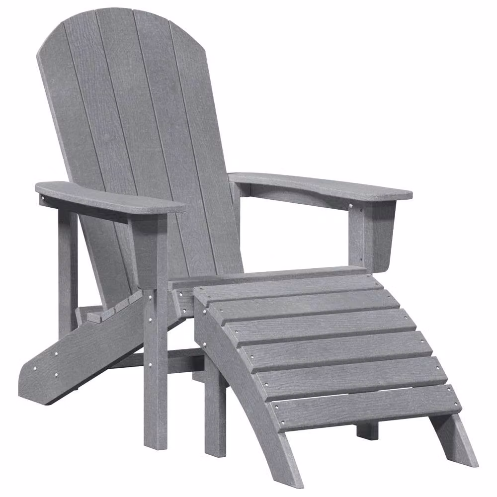 Berkfield Home Adirondack Lounge Chair with Footrest in Light Grey HDPE – 2