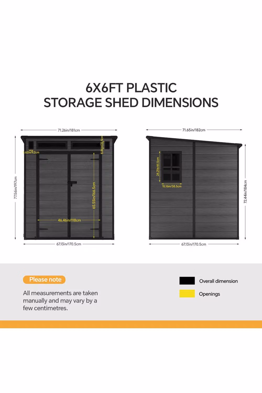 Living and Home Dark Grey Pent Roof Outdoor Garden Tool Storage Shed with Double Doors, W: 182.88 cm, D: 181.0 cm, H: 197.0 cm – 3