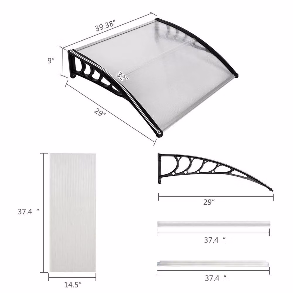 FLAVORA Flat Outdoor Door Canopy Awning in Black, W: 100 cm, D: 80 cm – 2