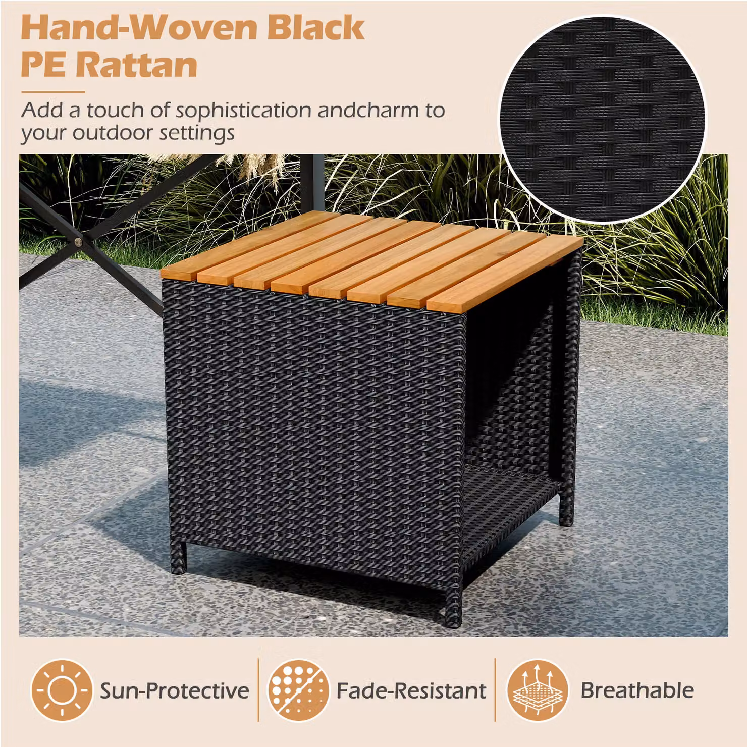 Costway Brown Acacia Wood and Metal Patio Furniture Set with Raised Garden Bed Table and Built-in Chairs – 3