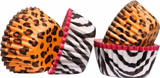 Orsina Mini Animal Print Paper Cupcake Cases, 100 Greaseproof Bake Wrappers, Multicolour