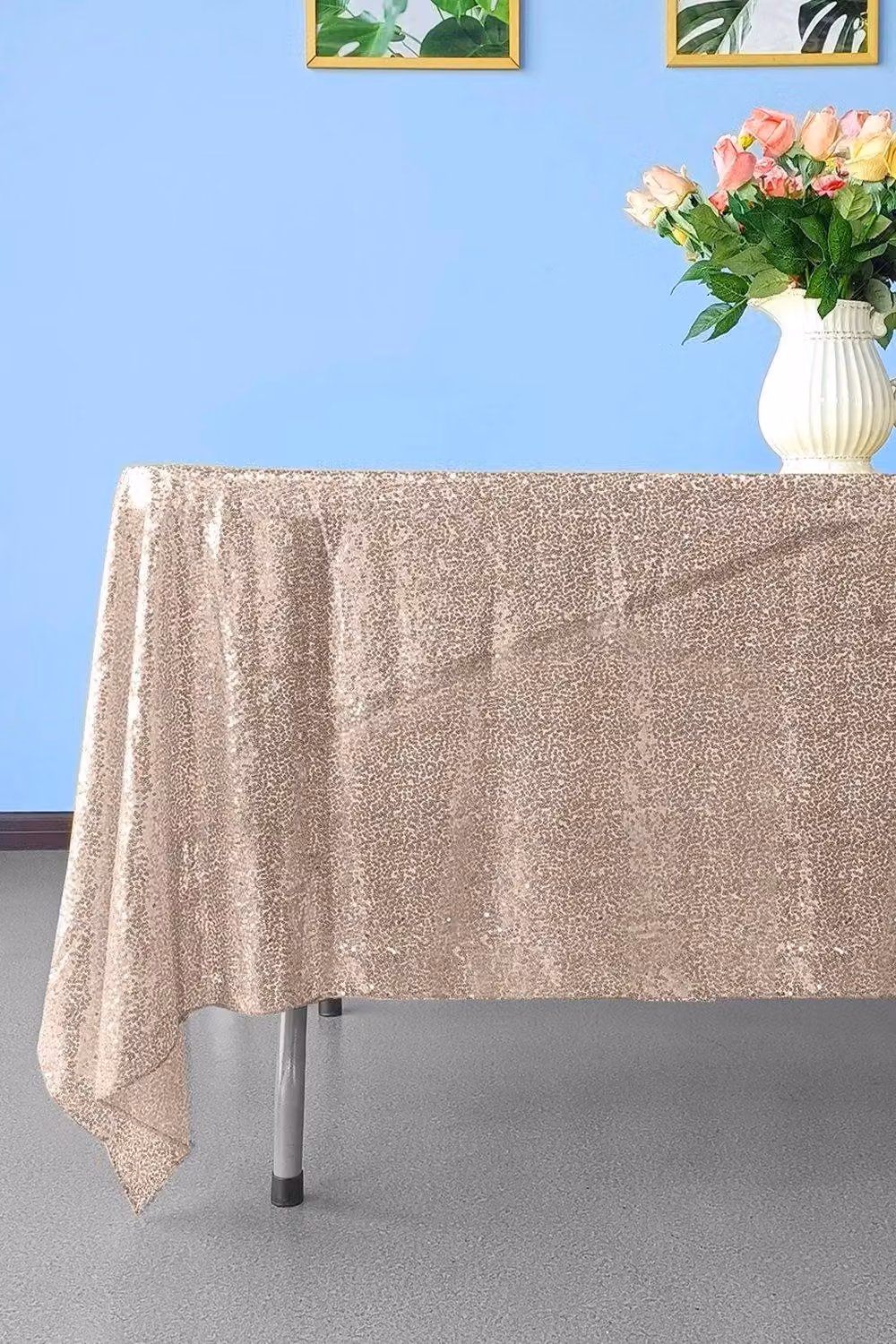 Neel Blue Rose Gold Sequin Rectangular Tablecloth