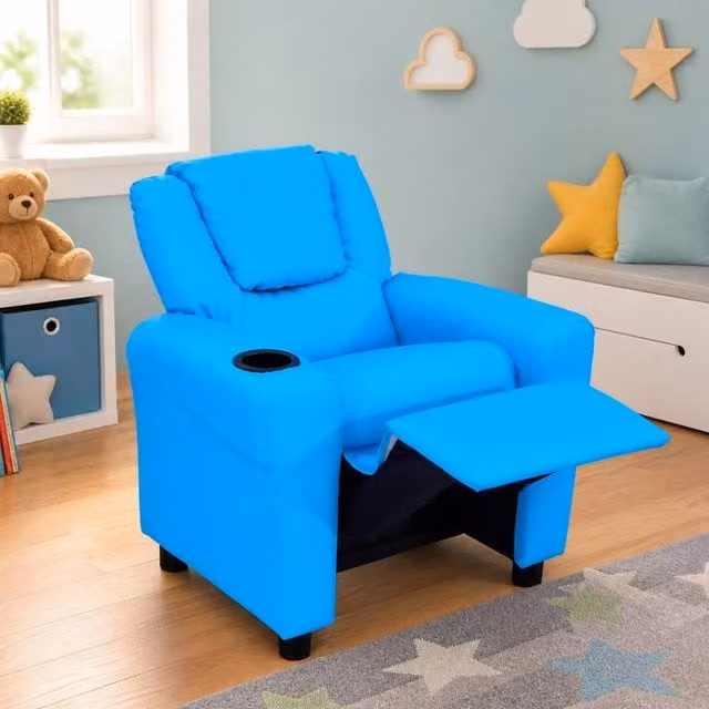STILVORA Children's Blue Recliner Chair with Footrest and Armrests