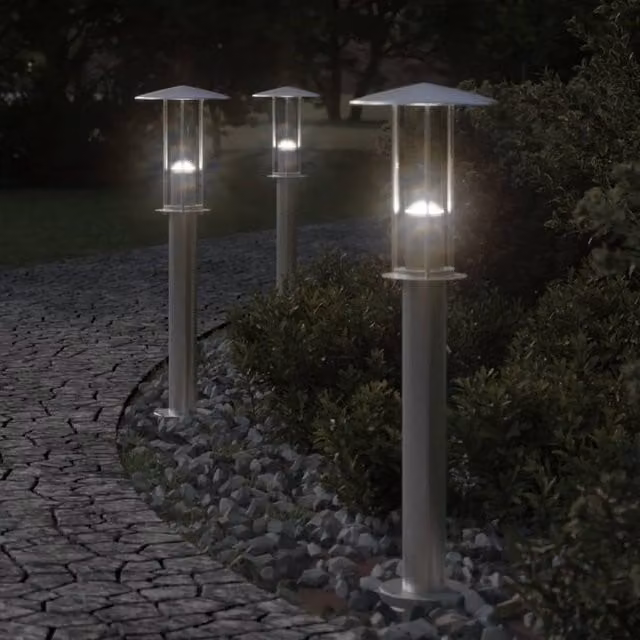 Berkfield Home Silver Stainless Steel Outdoor Floor Lamp, Height: 60 cm