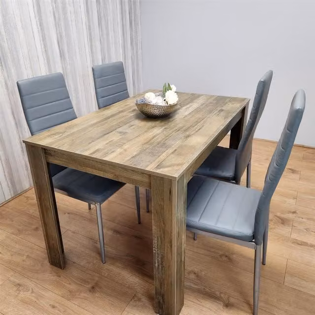 Kosy Koala Rustic Rectangular Dining Set with Table, Bench and Chairs in Grey and Brown