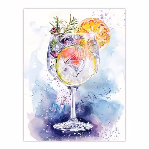 Artery8 Sloe Gin Tonic Fruit Cocktail Modern Watercolour Kitchen Wall Art Poster Print, Multicolour, W/H: 46 x 61 cm