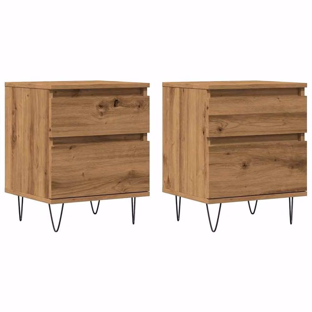 Berkfield Home Artisan Oak Bedside Cabinets, Set of 2, Brown, W: 40 cm, D: 35 cm, H: 50 cm – 2