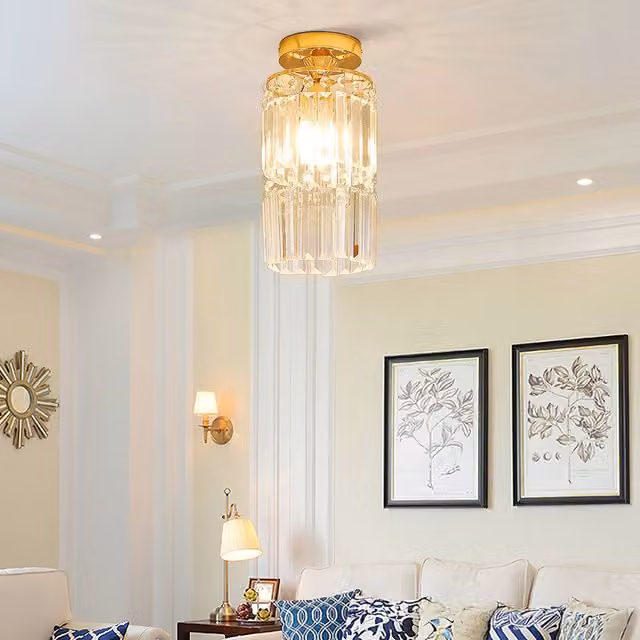 Livingandhome Crystal Metal Ceiling Light in Gold/Brass