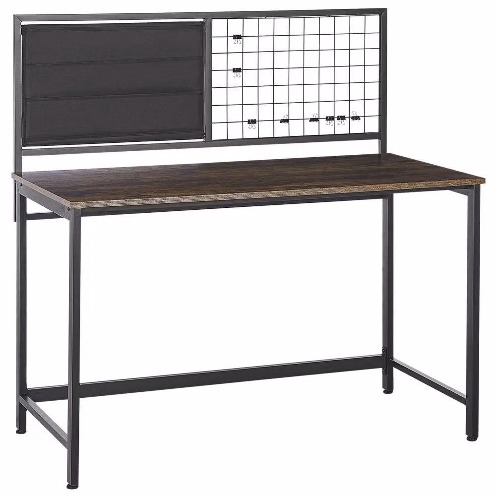 Wyld and Coco Writing Desk with Built-in Memo Board, Black Frame and Dark Wood Top, W: 121 cm, D: 60 cm, H: 60 cm – 2