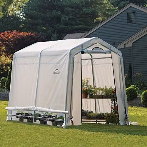 Rowlinson Shelterlogic 6x8 Peak Style Steel Greenhouse in Transparent White