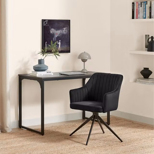 FurnitureboxUK Calla Black Velvet Swivel Office Chair with Armrests