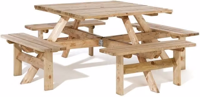 Rowlinson Square Picnic Table in Brown, W/D/H: 198 x 198 x 75 cm
