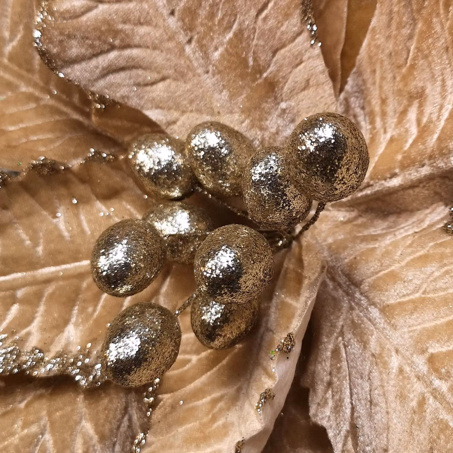 Samuel Alexander Gold Velvet Poinsettia Stem Christmas Decoration, 68 cm – 3