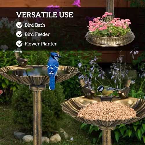 Outsunny Bronze Tone Bird Bath with 2 Decorative Birds, Height: 81 cm – 3