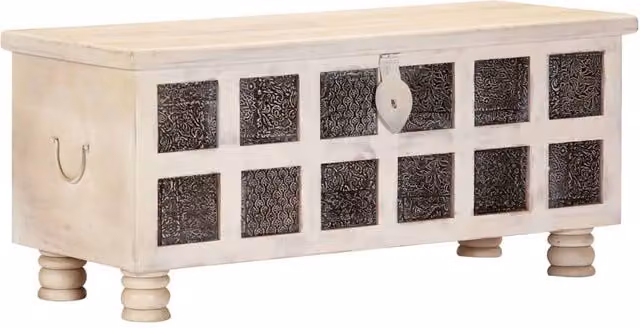 Berkfield Home White Lacquered Solid Acacia Wood Storage Box W/D/H: 110 x 40 x 45 cm