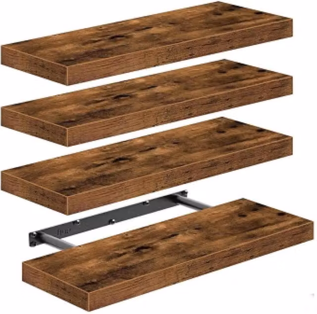SPETLEK Brown Set of 4 Floating Wall Shelves Picture Ledge Display Rack