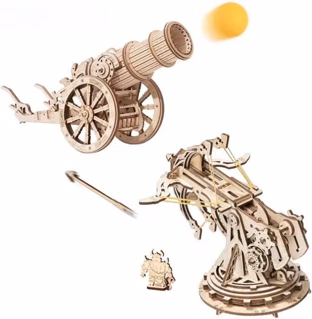 Syntego Wheeled Siege Artillery 3D Wooden Model Kit in Beige and Orange