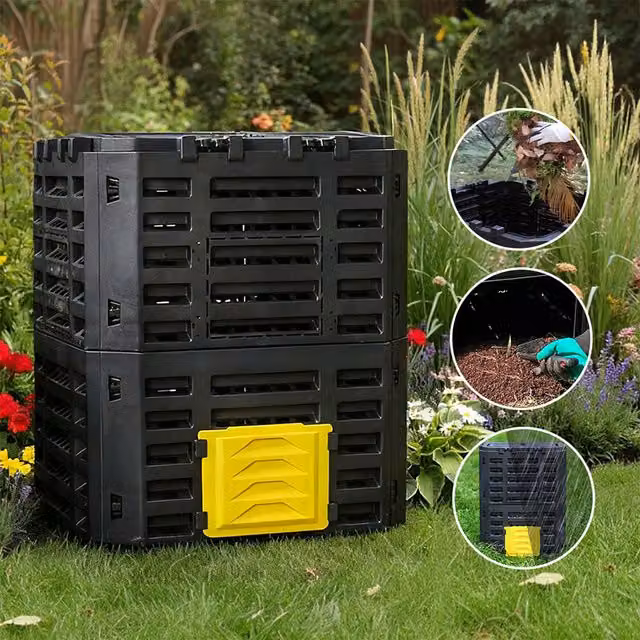 Breeins Black Plastic Compost Bin for Outdoor Garden Waste, 340l