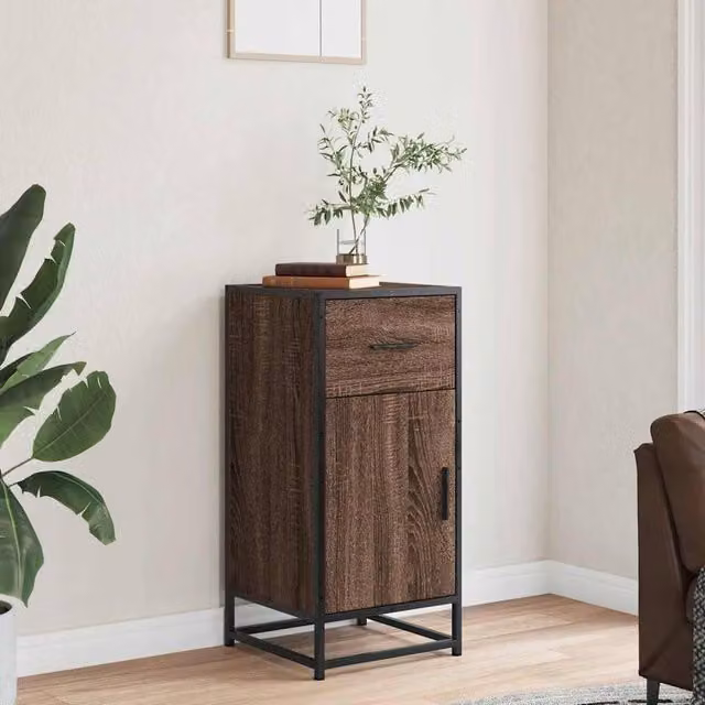 Berkfield Home Industrial Sideboard in Brown Oak, W/D/H: 35 x 35 x 76 cm, Made from Wood, MDF and Metal – 1