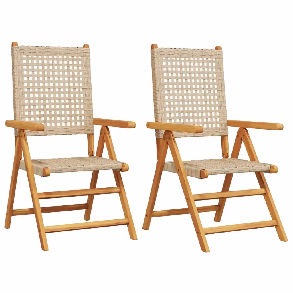 Berkfield Home Set of 2 Beige Acacia Wood and Poly Rattan Garden Chairs – 2