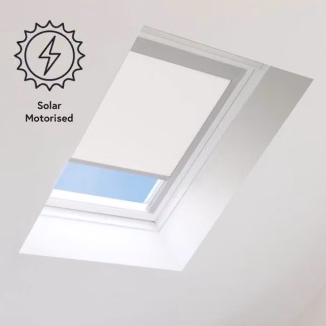 Bloc Blinds Solar Powered Thermal Insulating Blackout Blind for Velux Roof Windows, White in Silver, Size S08