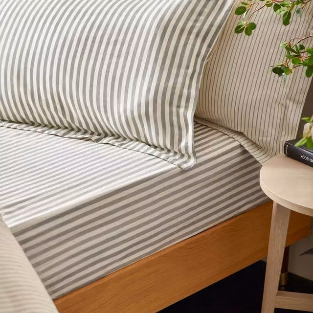 Make it a Home Grey Striped Cotton Fitted Sheet, 140 x 200 cm