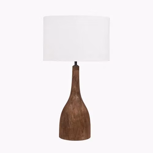 Ruma Mango Wood Curved Table Lamp Base with Brown Linen Drum Shade – 2