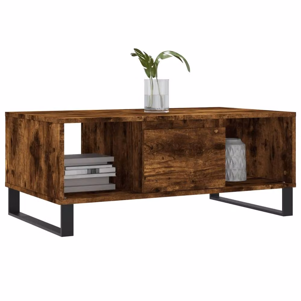 Berkfield Home Modern Rectangular Coffee Table in Smoked Oak Brown, W: 90 cm, D: 50 cm, H: 36.5 cm – 3