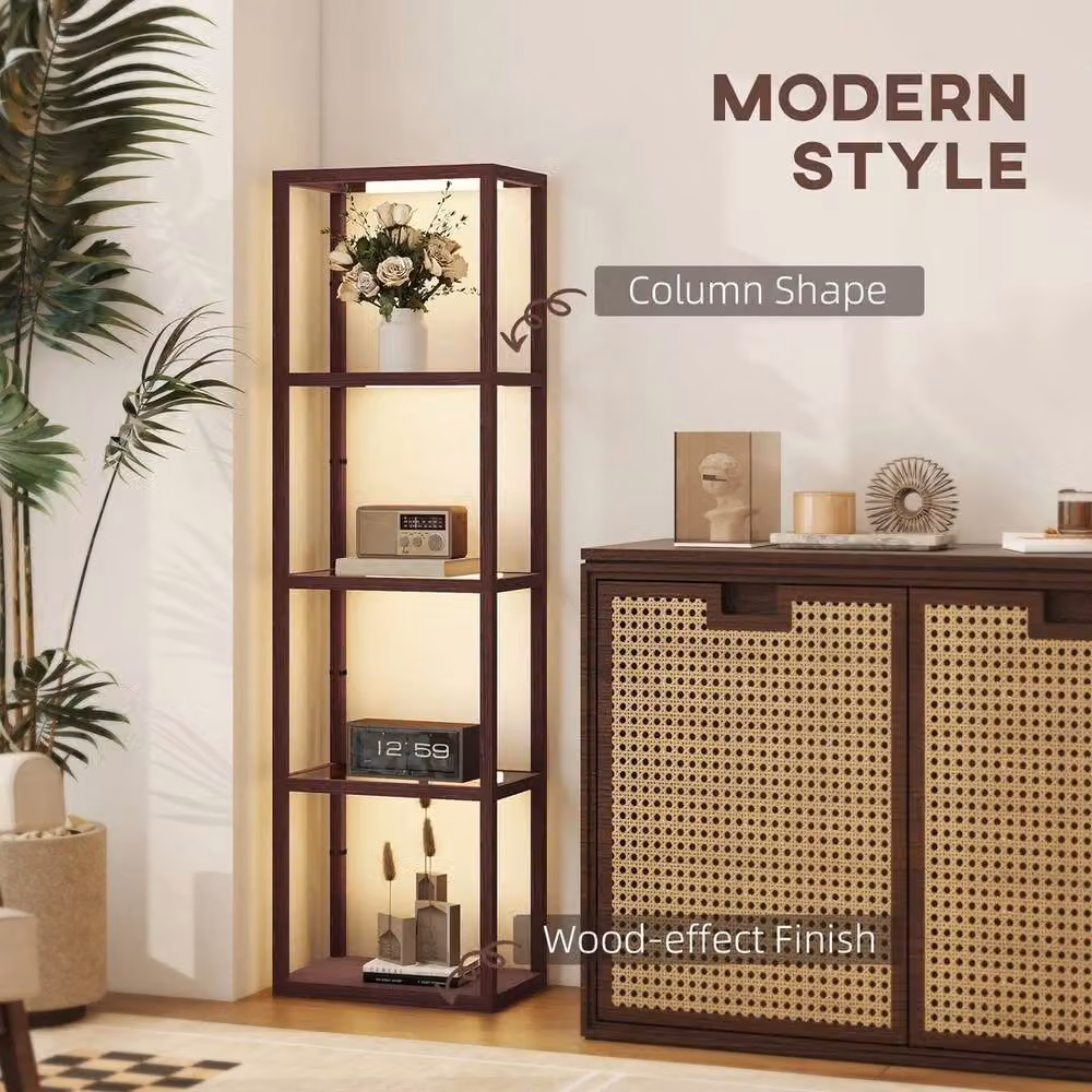 FORGEVIO Dimmable LED Floor Lamp with Glass Shelves in Brown – 5