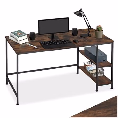 tectake Computer Desk in Brown with MDF Laminate Top and Metal Frame, W/D/H: 120 x 60 x 75.5 cm – 1
