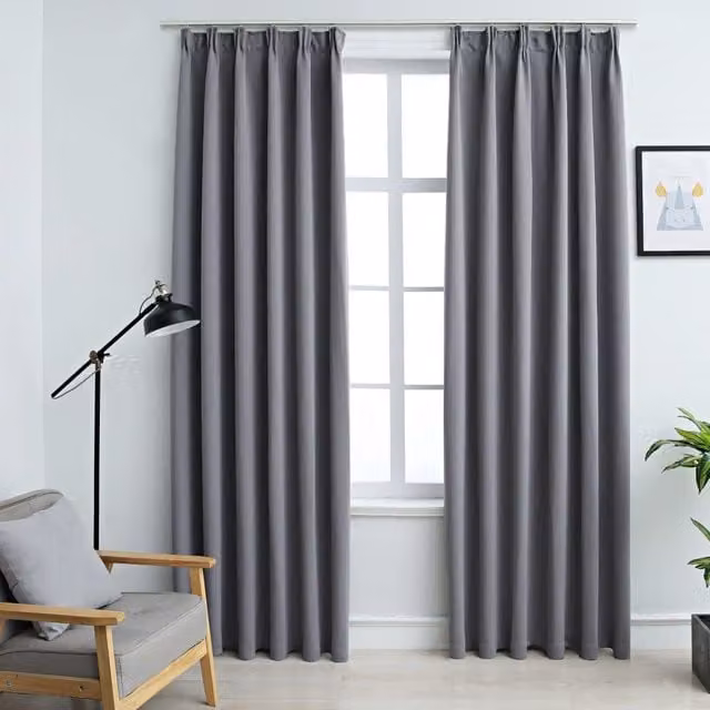 Berkfield Home Grey Blackout Fabric Curtain Panels with Hooks, 2 Pack, W: 140 cm, H: 225 cm