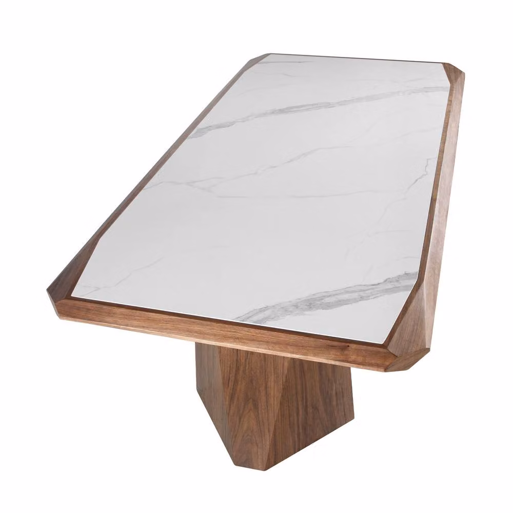 Angel Cerda Rectangular Ceramic Dining Table with Walnut Legs, White, Brown and Multicolour, W: 220 cm, D: 110 cm, H: 76 cm – 6