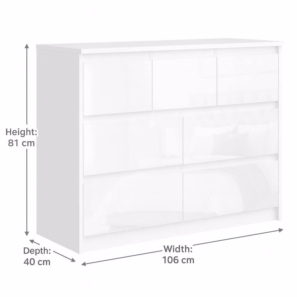 Harmin Modern White High Gloss 7 Drawer Handleless Chest of Drawers – 3