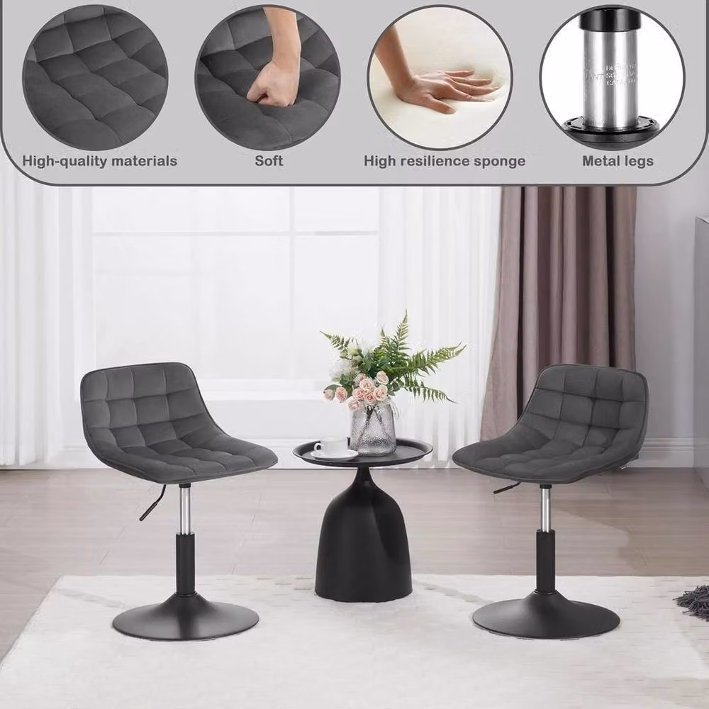 SPETLEK Height Adjustable Dressing Table Chair in Dark Grey Velvet – 4