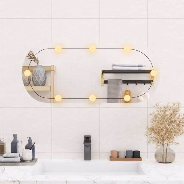 Berkfield Home Oval Wall Mirror with LED Lights in Silver, W: 35 cm, H: 80 cm