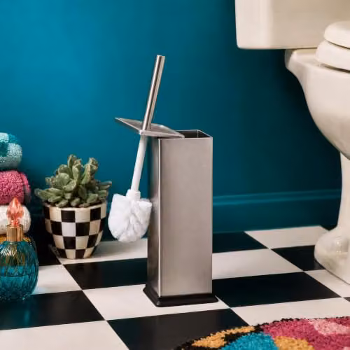 Harbour Housewares Pack of 2 Square Stainless Steel Toilet Brushes and Holders in Silver – 2