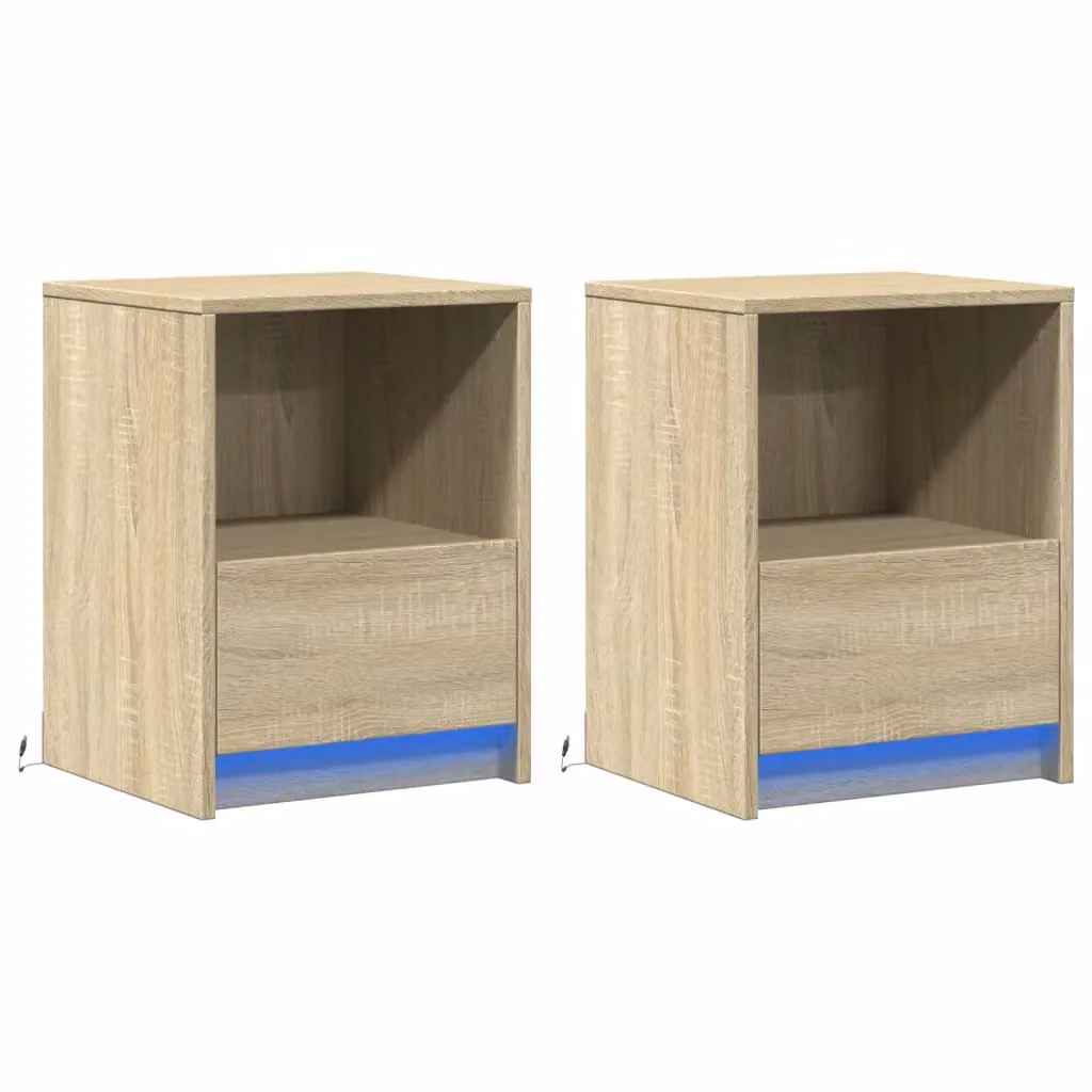 Berkfield Home Set of 2 Modern Bedside Cabinets with Integrated LED Lights in Sonoma Oak Brown – 2
