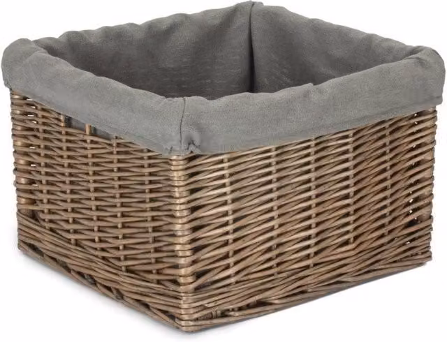 Red Hamper Wicker Storage Basket with Grey Lining and Handles, W: 34.0 cm, D: 23.0 cm, H: 34.0 cm