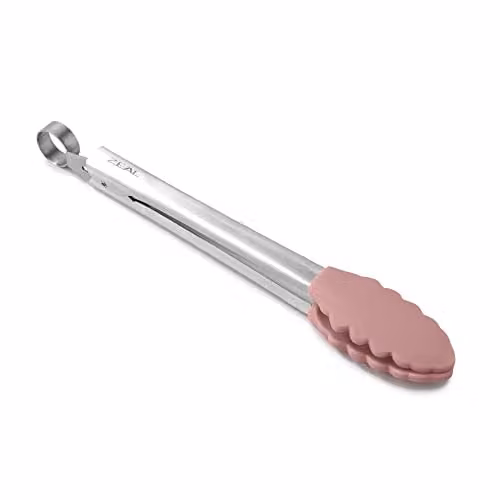 Zeal Silicone and Stainless Steel Non-Stick Cooking Tongs, Pink, 25 cm – 1