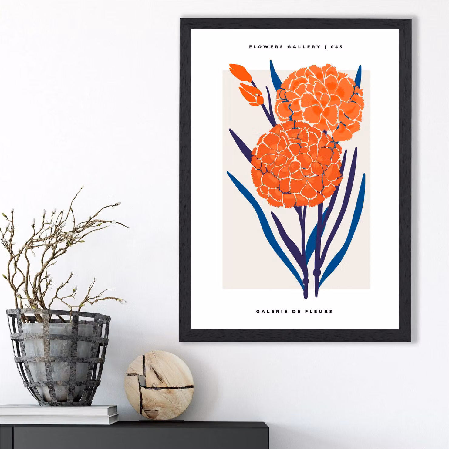 ARTZE Blue and Orange Allium Flower Market Exhibition Framed Print, A2, Black Frame – 2