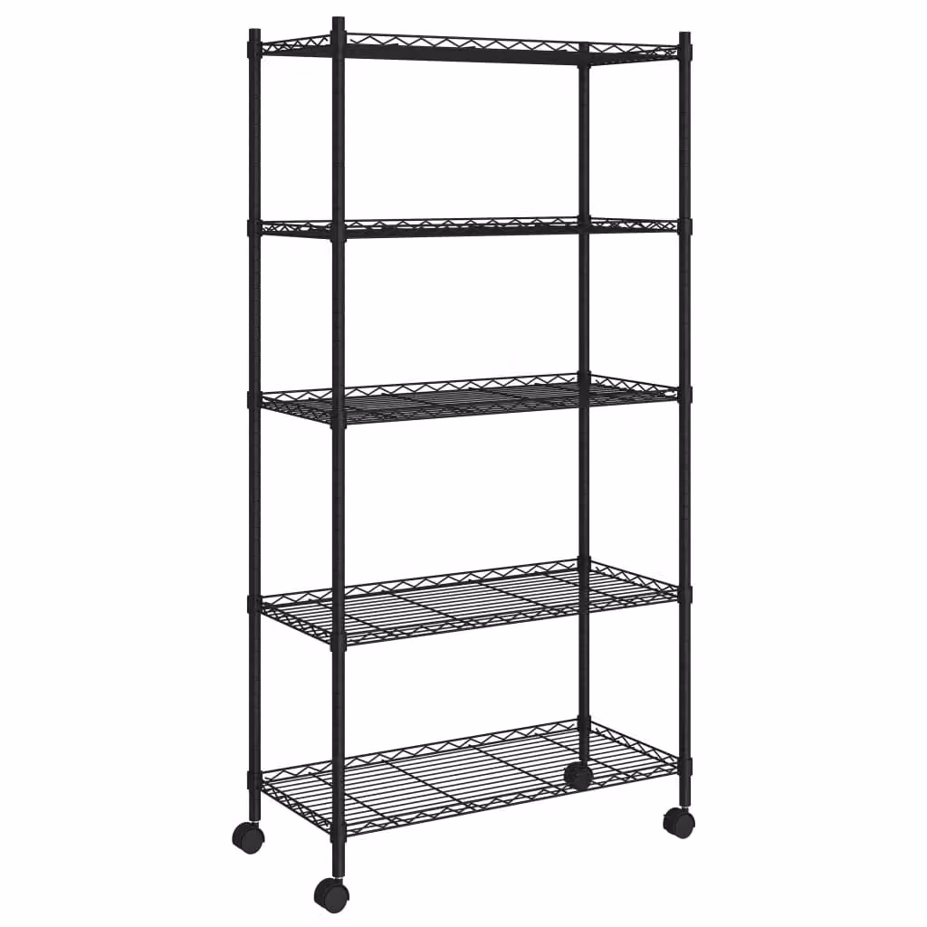 Berkfield Home 5-Tier Metal Storage Shelf with Wheels, Black, W/D/H: 75 x 35 x 155 cm – 2