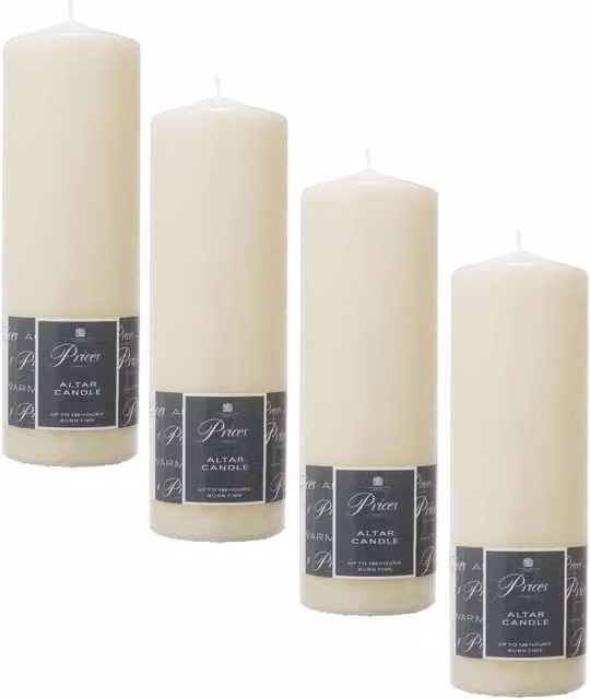 Prices Unscented Smokeless Non Drip Tall Altar Pillar Candles in Cream, Beige and White, H 25 cm x W 8 cm