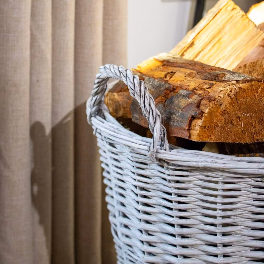 Nordara Large Round Wicker Log Basket in Grey and Beige with Handles – 2